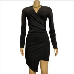FAVLUX Dress Black Asymmetrical long sleeve back zip V neck size M